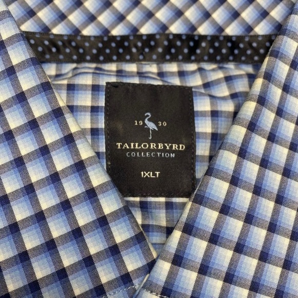Tailorbyrd Button Up Mens XLT Blue White Geometric Plaid Office Casual Shirt - Picture 3 of 6
